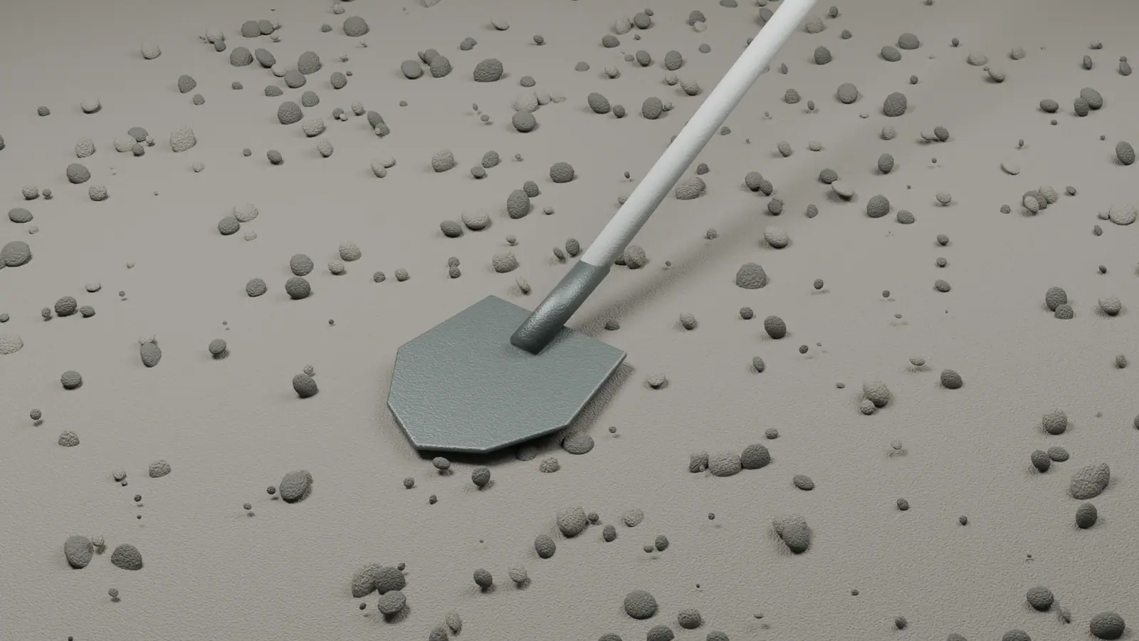 Editorial illustration: an unbranded spade resting on textured earth.
