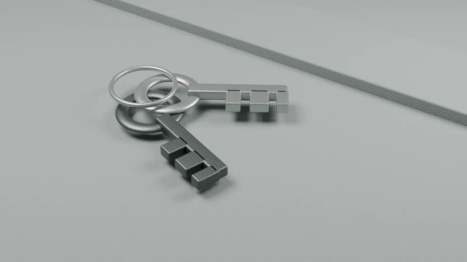 Editorial illustration: two worn metal keys on a stone surface.