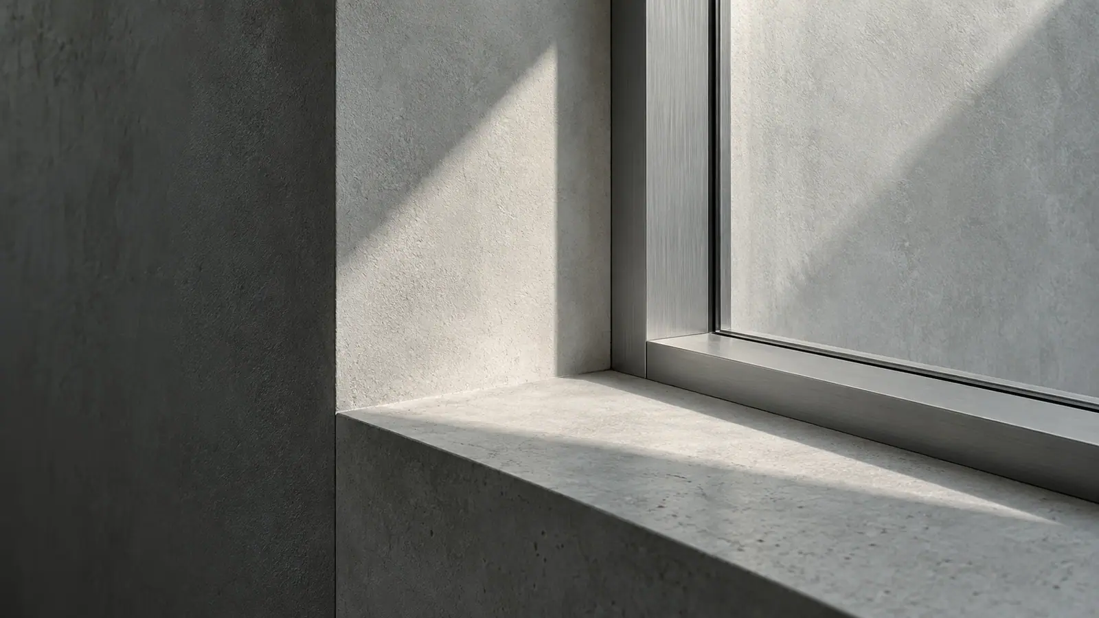 Editorial illustration: daylight crossing a concrete window reveal.